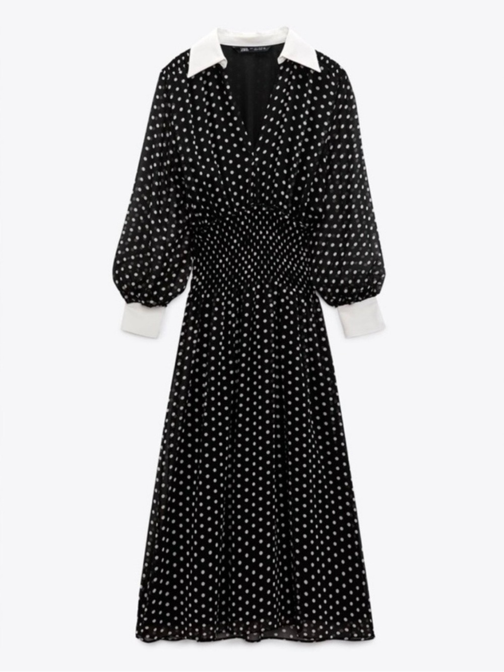 Zara Black Polka Dot Maxi Dress with White Collar